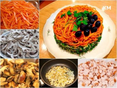 Салат Изабелла с корейской морковью и копченой курицей
