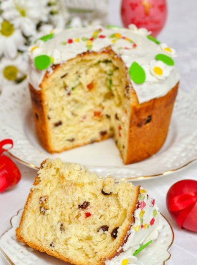 Пасхальный кулич с изюмом и цукатами