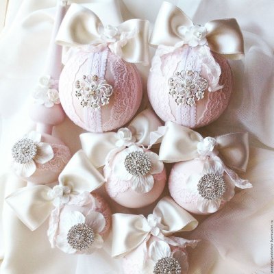 Елочные шары декорированные кружевом