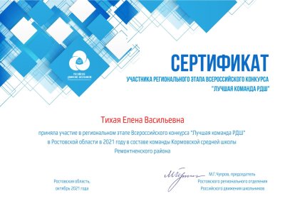 Сертификат РДШ