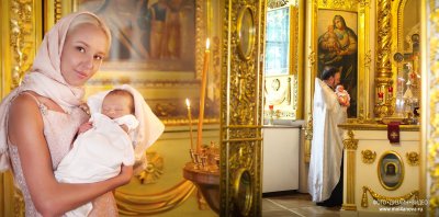 Фотосессия крещения ребенка в церкви