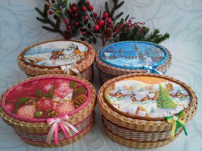 Плетеные корзины с декупажем